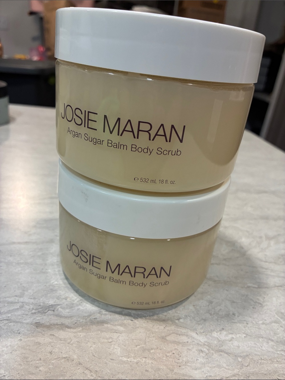 JOSIE MARAN Argan Sugar Body Scrub - Cream & White jars